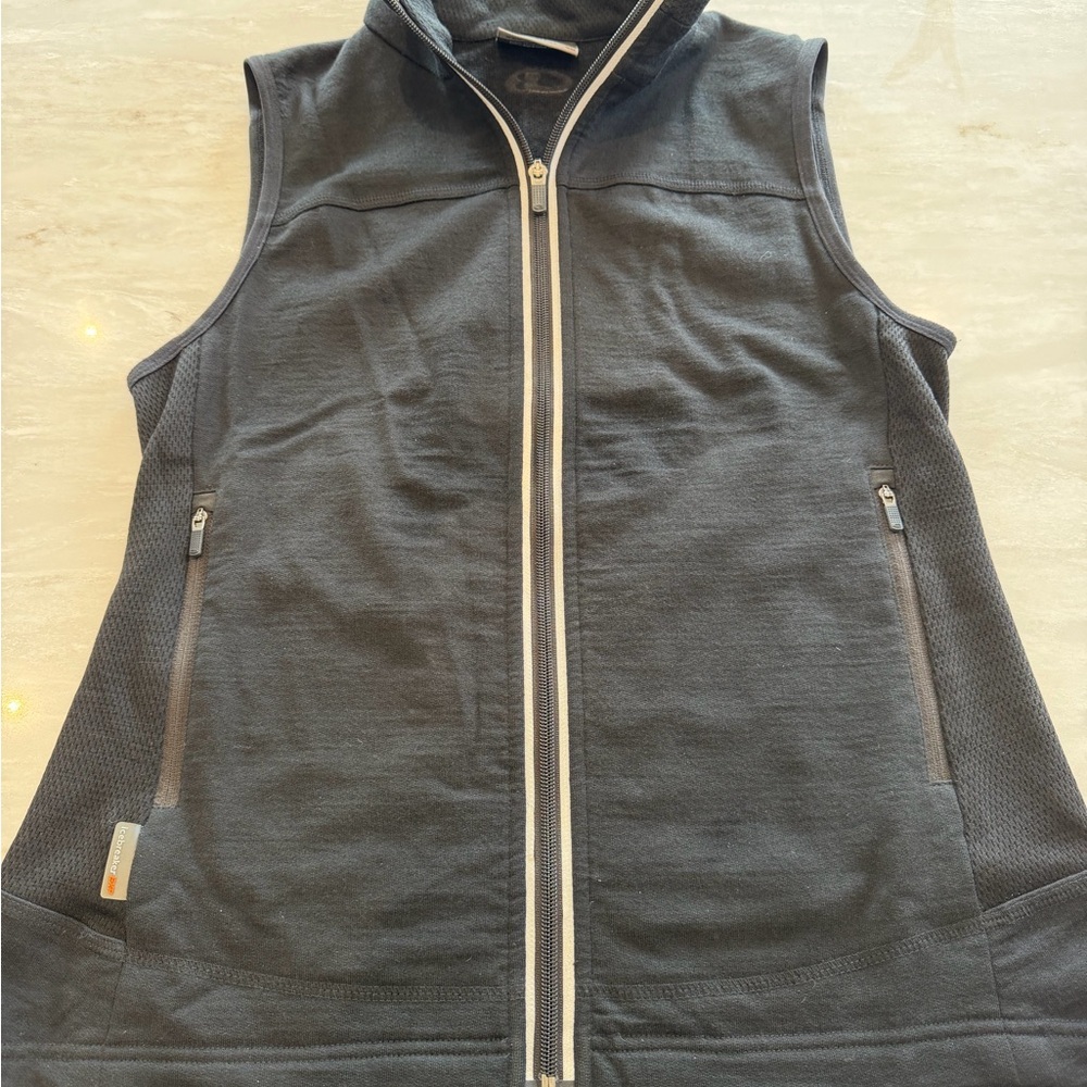 Icebreaker  Merino Wool Black Zip-Up Vest with high vis Light Contrast Zipper